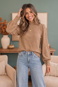 Textured Mocha Dream Mock Neck Top - Desert Sunday