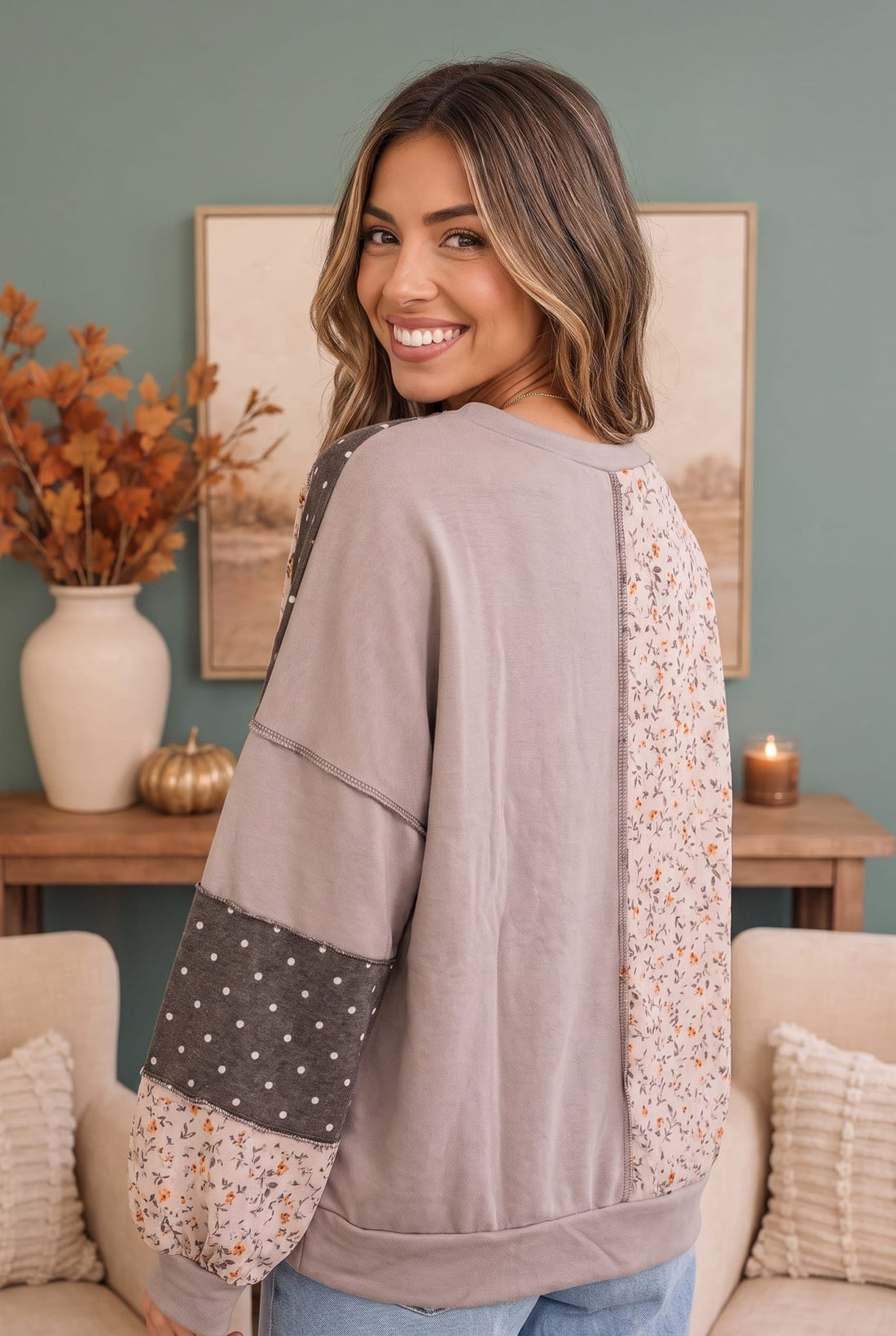 Thankful for Mixed Print Sweatshirt - Desert Sunday