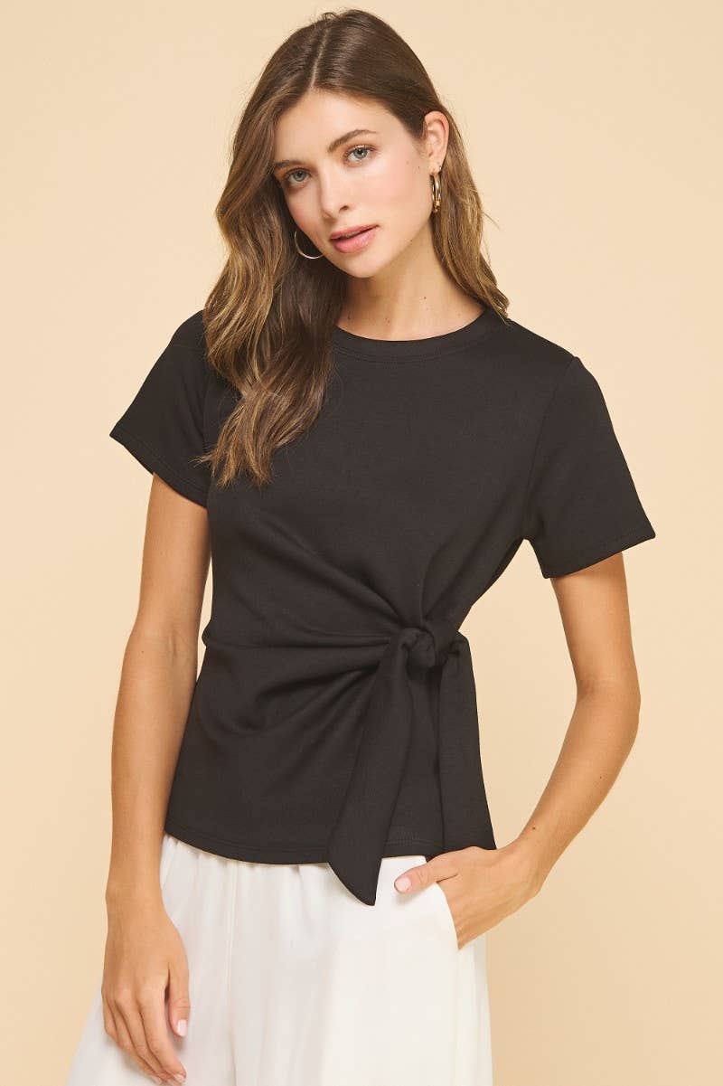 The Harper Side-Tie Top In Black - Desert Sunday