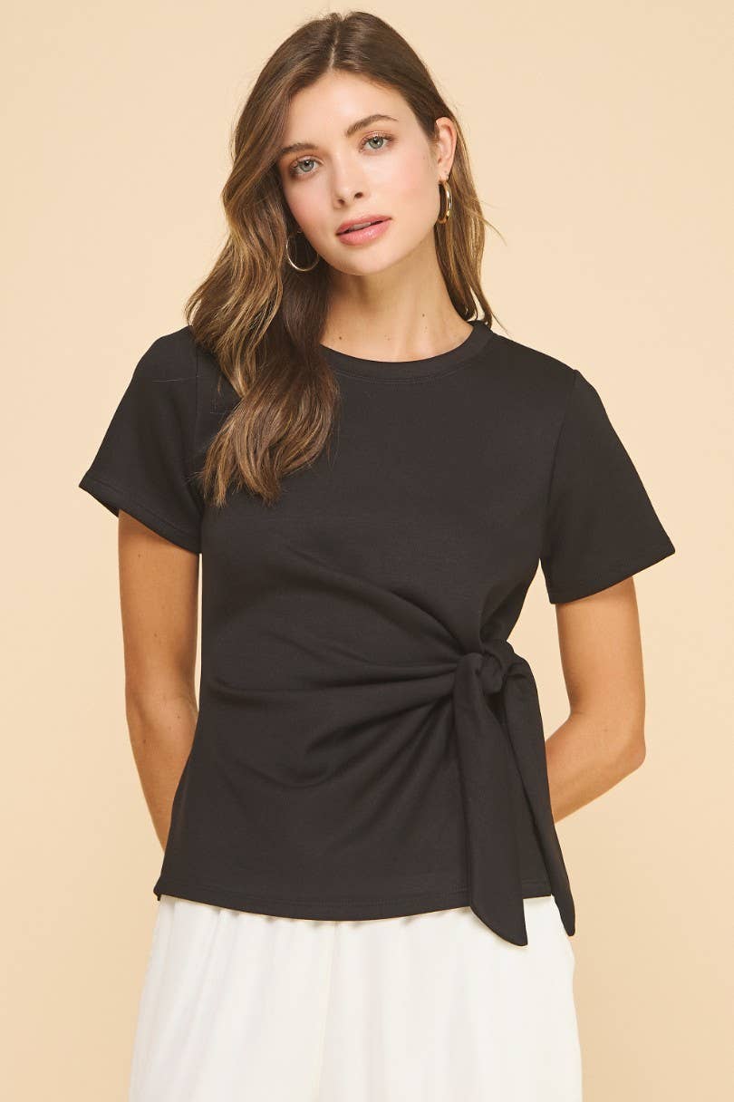 The Harper Side-Tie Top In Black - Desert Sunday