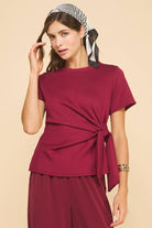 The Harper Side-Tie Top In Burgundy - Desert Sunday