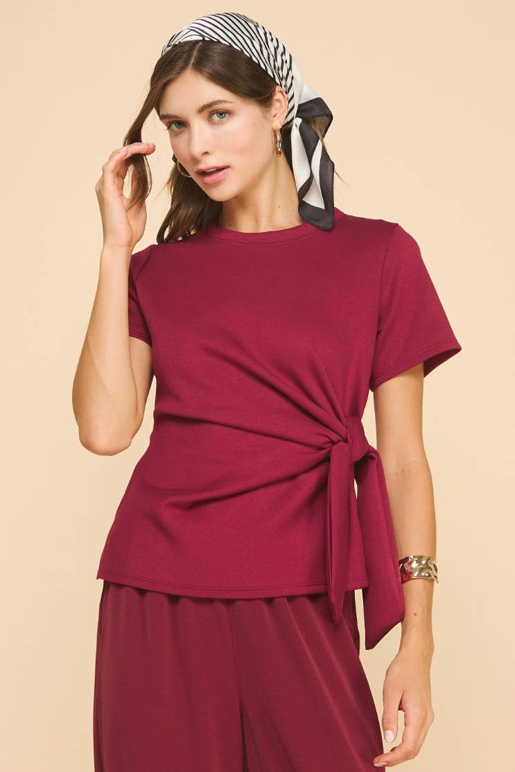 The Harper Side-Tie Top In Burgundy - Desert Sunday