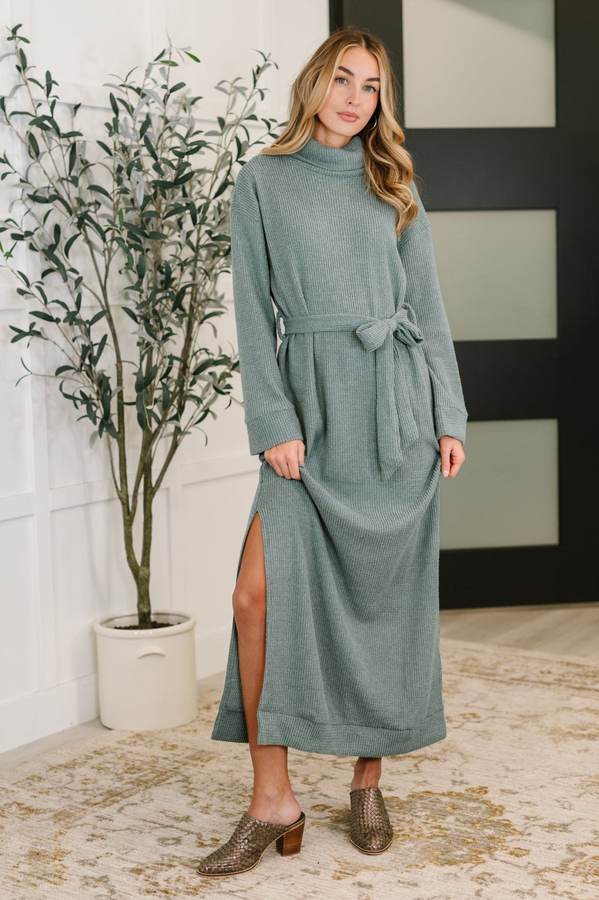 Travel Plush Knit Dress in Soft Teal - Desert Sunday
