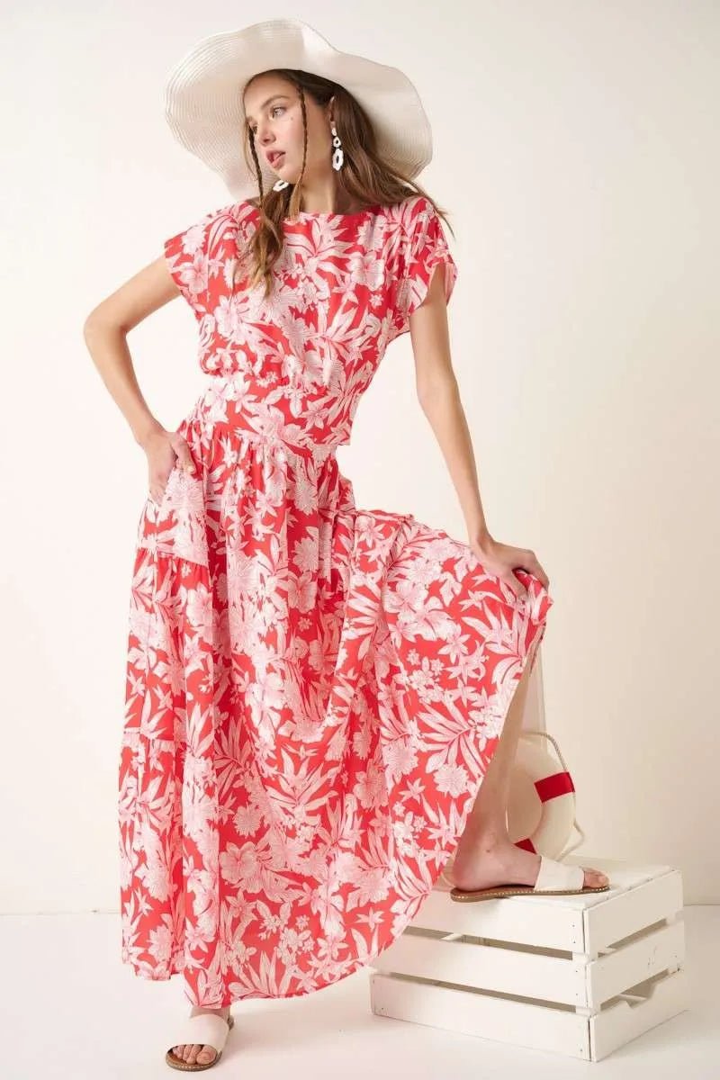 Tropical Print Top and Skirt Set - Desert Sunday