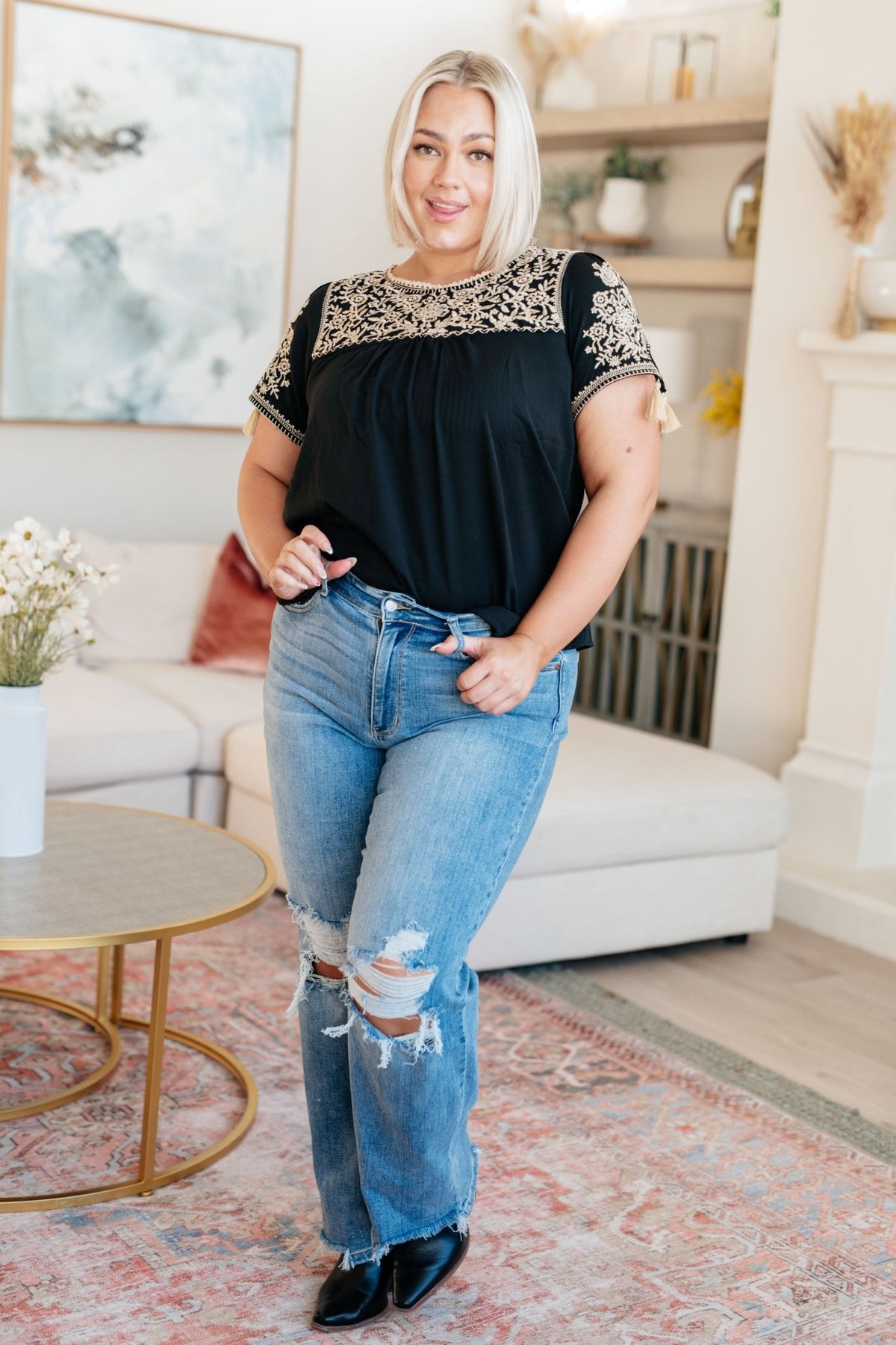 Try Again Embroidered Top - Desert Sunday