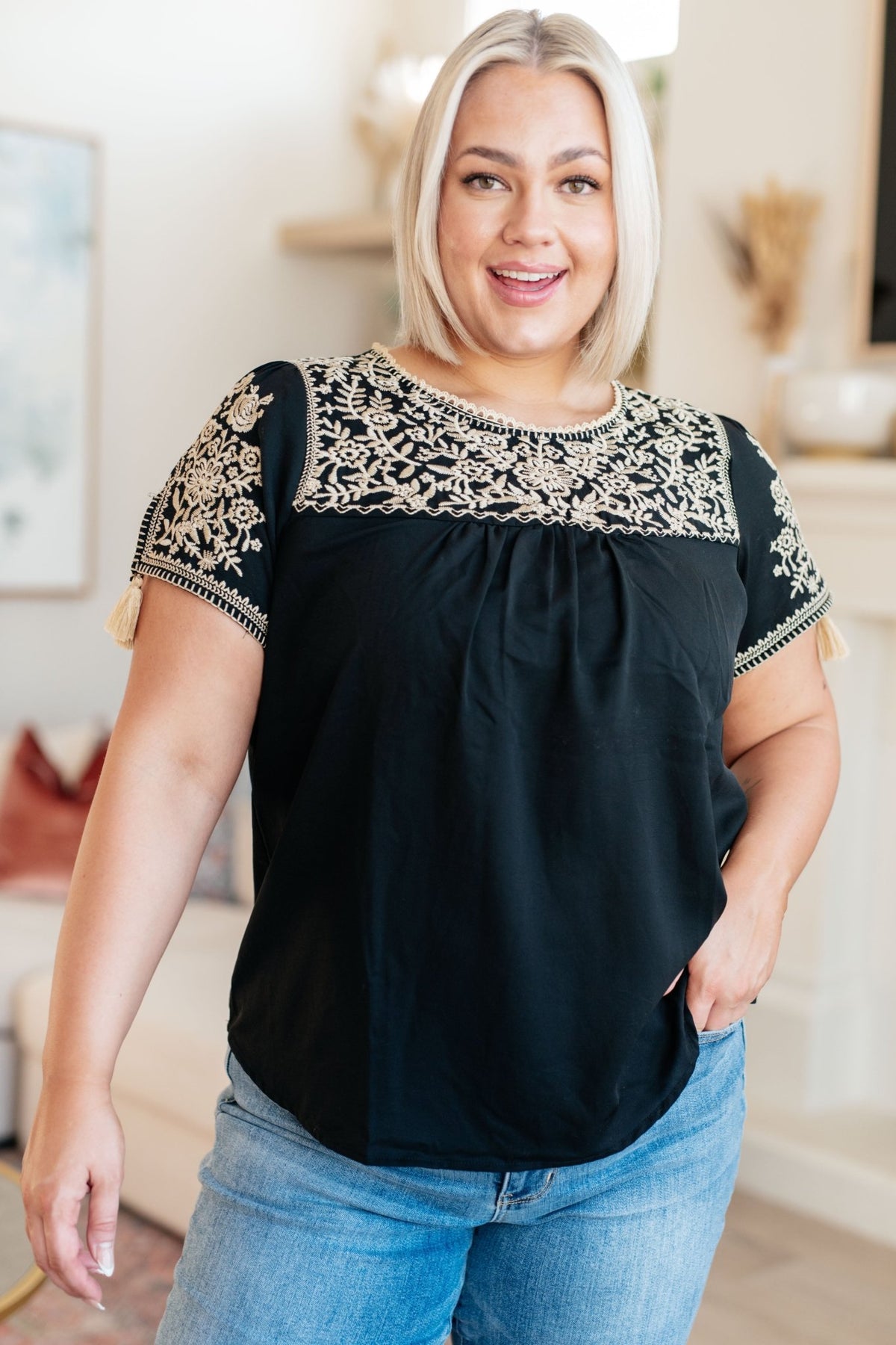 Try Again Embroidered Top - Desert Sunday