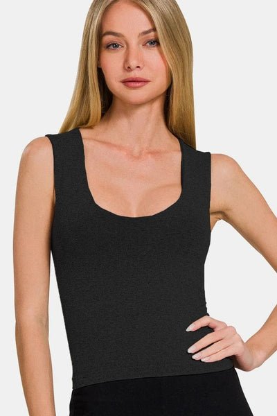 U neck Seamless Cropped Tank in Black - Desert Sunday