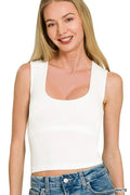U neck Seamless Cropped Tank in White - Desert Sunday