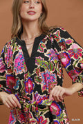 Umgee Abstract Print Embroidered Belted Midi Dress - Desert Sunday