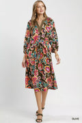 Umgee Abstract Print Embroidered Belted Midi Dress - Desert Sunday