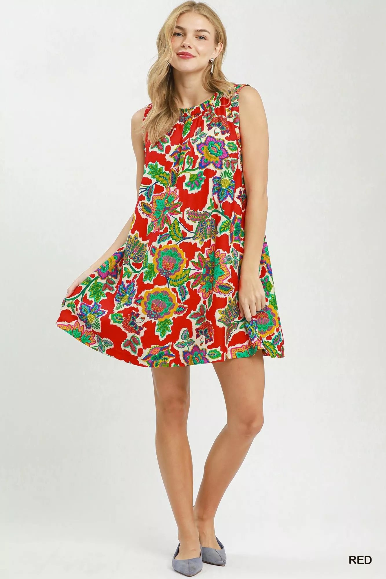 Umgee Abstract Print Sleeveless Shift Dress - Desert Sunday