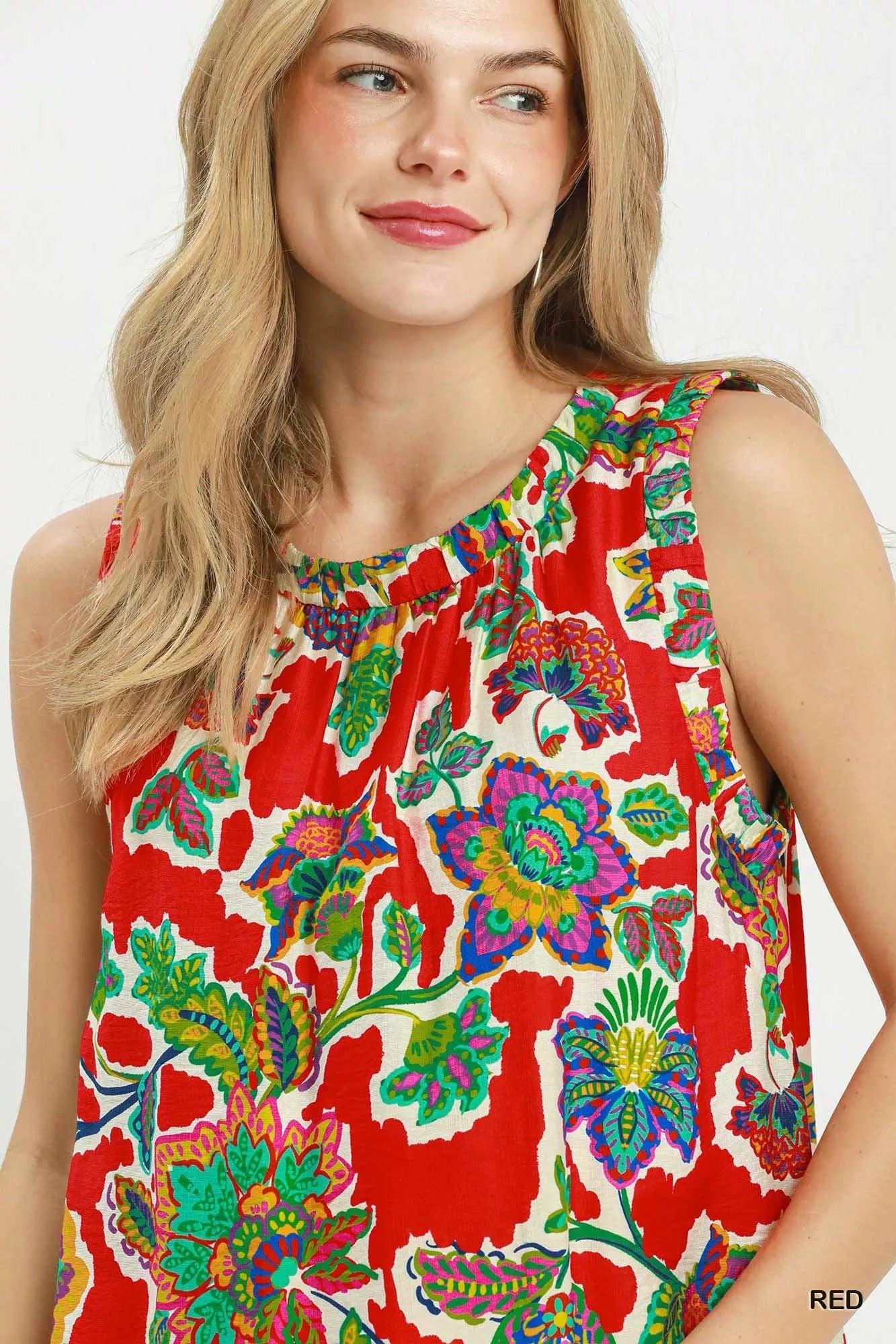 Umgee Abstract Print Sleeveless Shift Dress - Desert Sunday