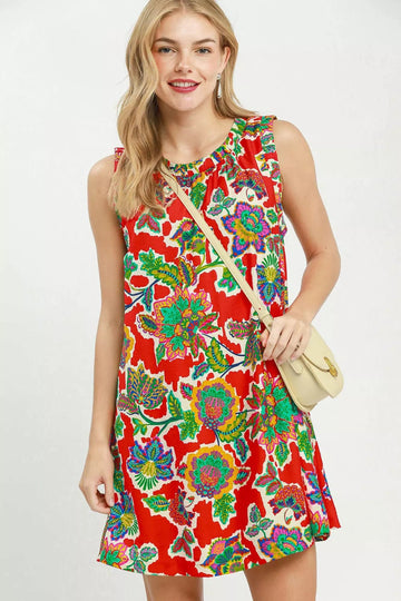 Umgee Abstract Print Sleeveless Shift Dress - Desert Sunday