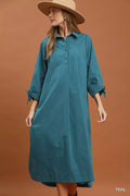 Umgee Collared Button Detail Relaxed Midi Dress - Desert Sunday