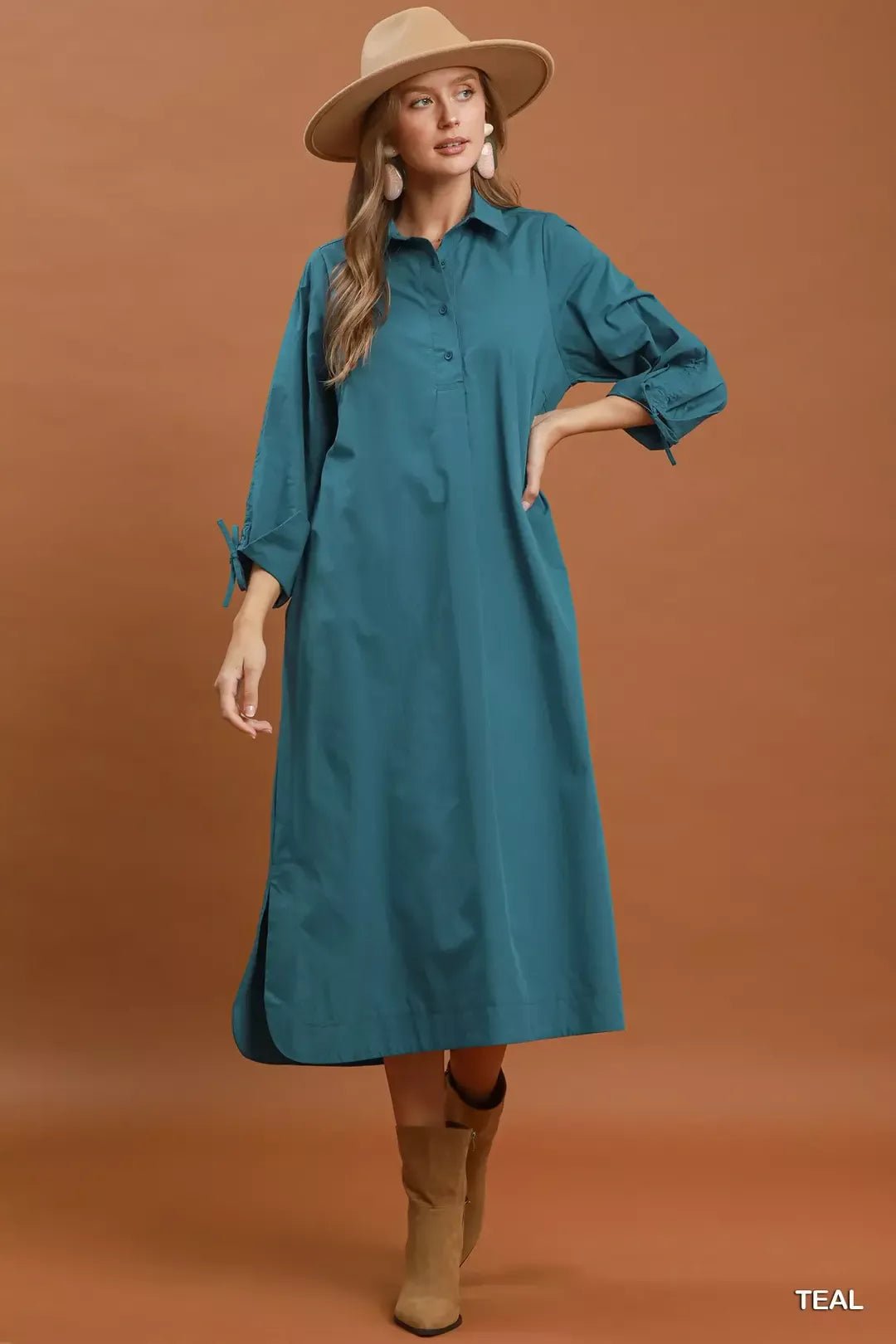 Umgee Collared Button Detail Relaxed Midi Dress - Desert Sunday