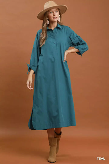 Umgee Collared Button Detail Relaxed Midi Dress - Desert Sunday