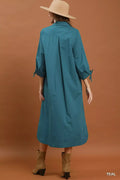 Umgee Collared Button Detail Relaxed Midi Dress - Desert Sunday