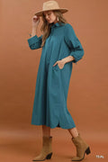 Umgee Collared Button Detail Relaxed Midi Dress - Desert Sunday