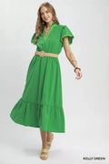 Umgee Contrast Trim Midi Dress with Tiered Ruffle Hem - Desert Sunday