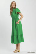 Umgee Contrast Trim Midi Dress with Tiered Ruffle Hem - Desert Sunday