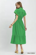 Umgee Contrast Trim Midi Dress with Tiered Ruffle Hem - Desert Sunday