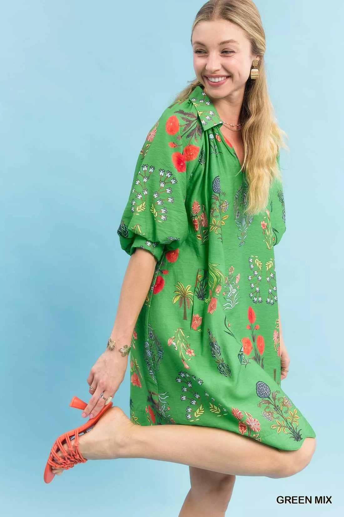 Umgee Floral Encyclopedia Print Mini Dress - Desert Sunday
