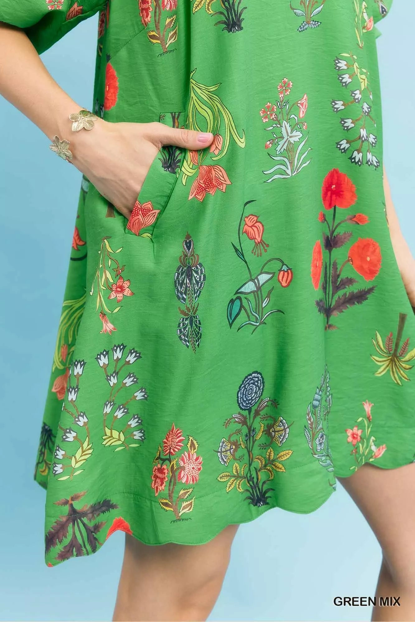 Umgee Floral Encyclopedia Print Mini Dress - Desert Sunday
