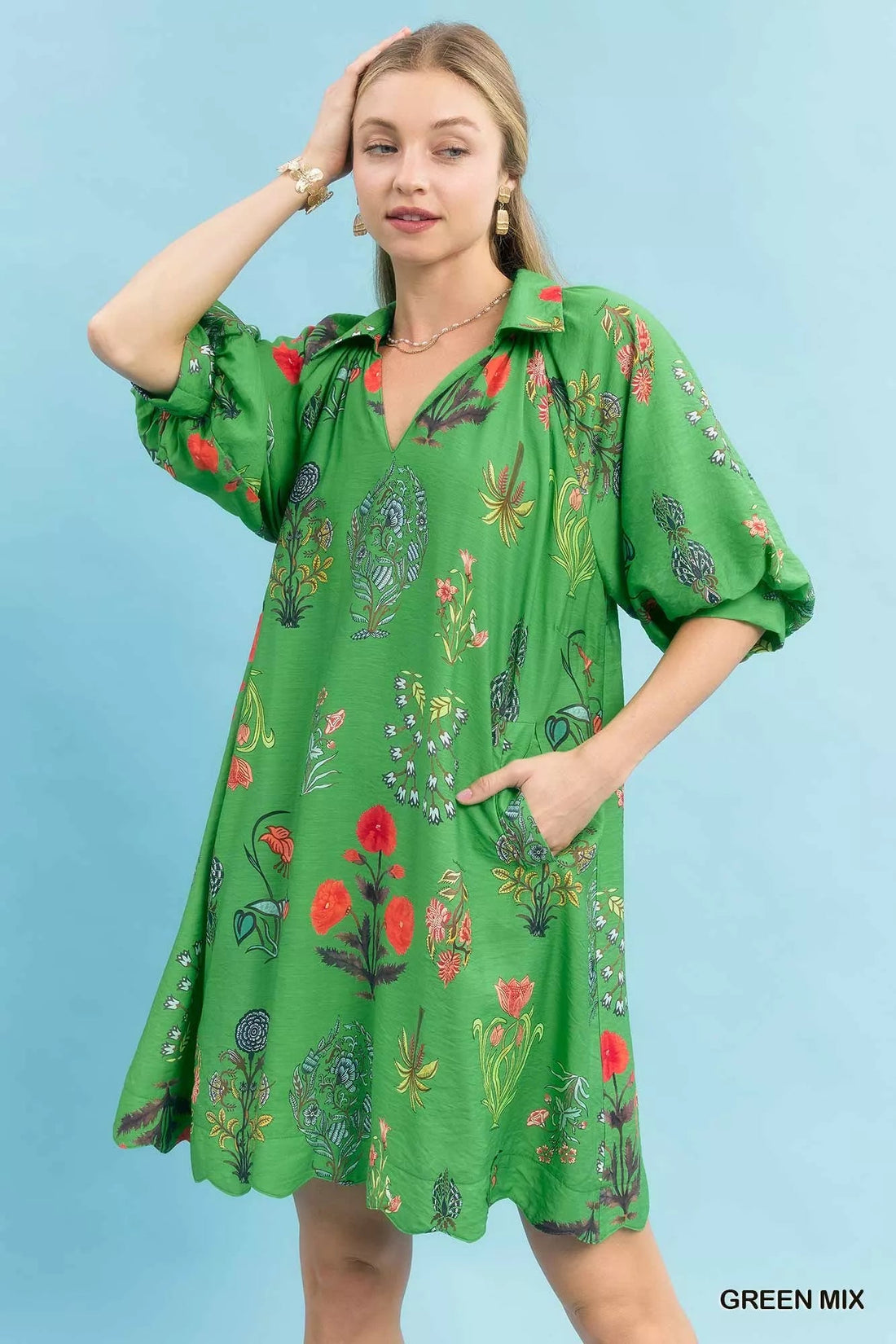 Umgee Floral Encyclopedia Print Mini Dress - Desert Sunday