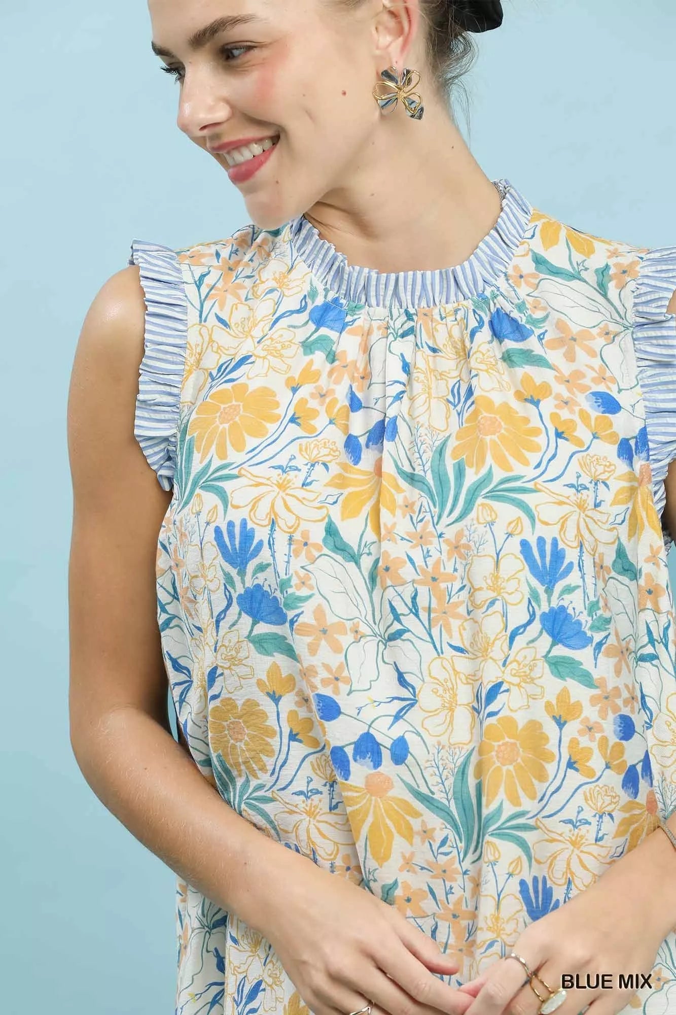 Umgee Floral Print Babydoll Dress - Desert Sunday