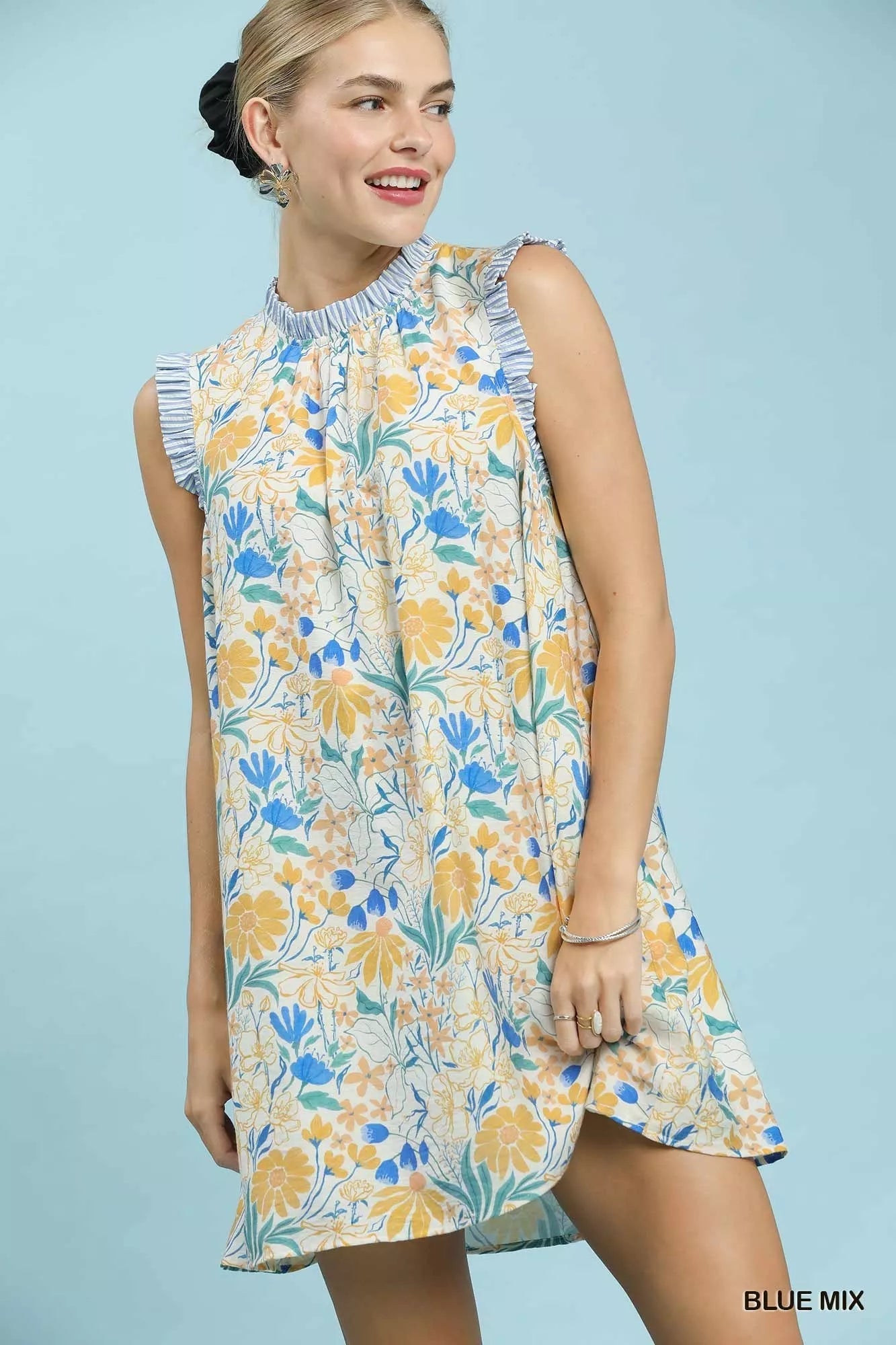 Umgee Floral Print Babydoll Dress - Desert Sunday