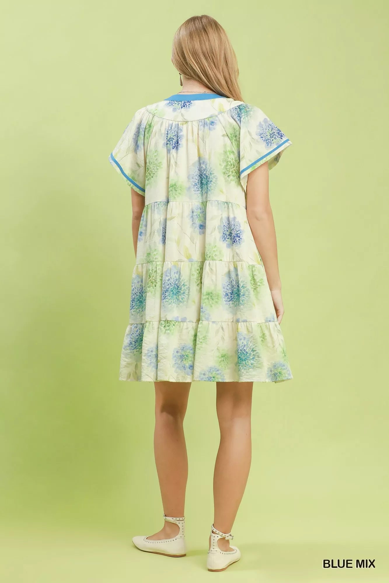 Umgee Floral Print Contrast Trim Tiered Babydoll Dress - Desert Sunday