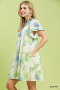 Umgee Floral Print Contrast Trim Tiered Babydoll Dress - Desert Sunday