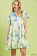 Umgee Floral Print Contrast Trim Tiered Babydoll Dress - Desert Sunday