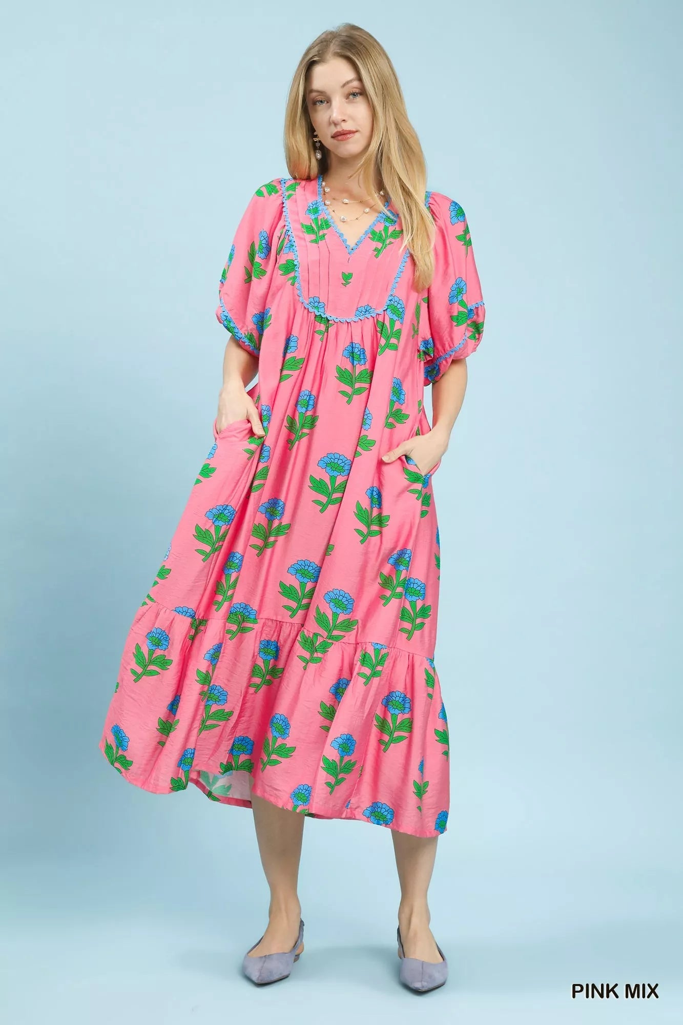 Umgee Floral Print Midi Dress - Desert Sunday