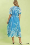 Umgee Floral Print Tie Waist Midi Dress with Side Pockets - Desert Sunday