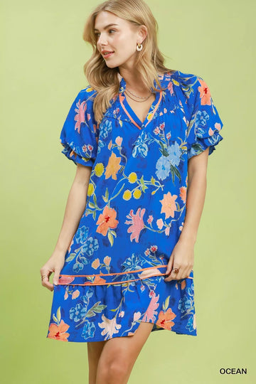Umgee Floral Ruffle Hem Mini Dress - Desert Sunday