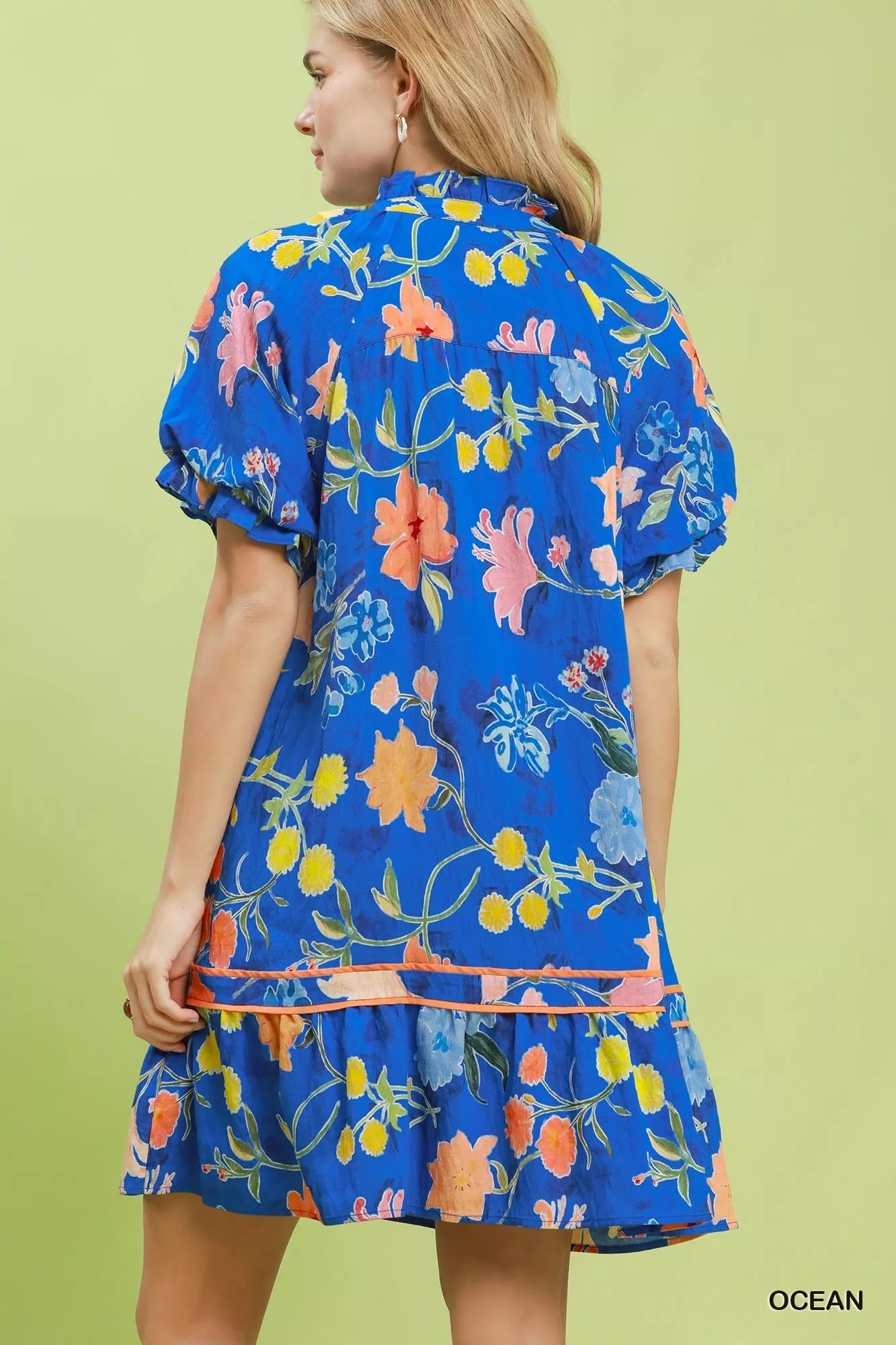 Umgee Floral Ruffle Hem Mini Dress - Desert Sunday