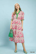 Umgee Floral Ruffle Trim Tiered Midi Dress - Desert Sunday