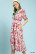 Umgee Floral Ruffle Trim Tiered Midi Dress - Desert Sunday