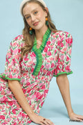 Umgee Floral Ruffle Trim Tiered Midi Dress - Desert Sunday