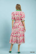Umgee Floral Ruffle Trim Tiered Midi Dress - Desert Sunday