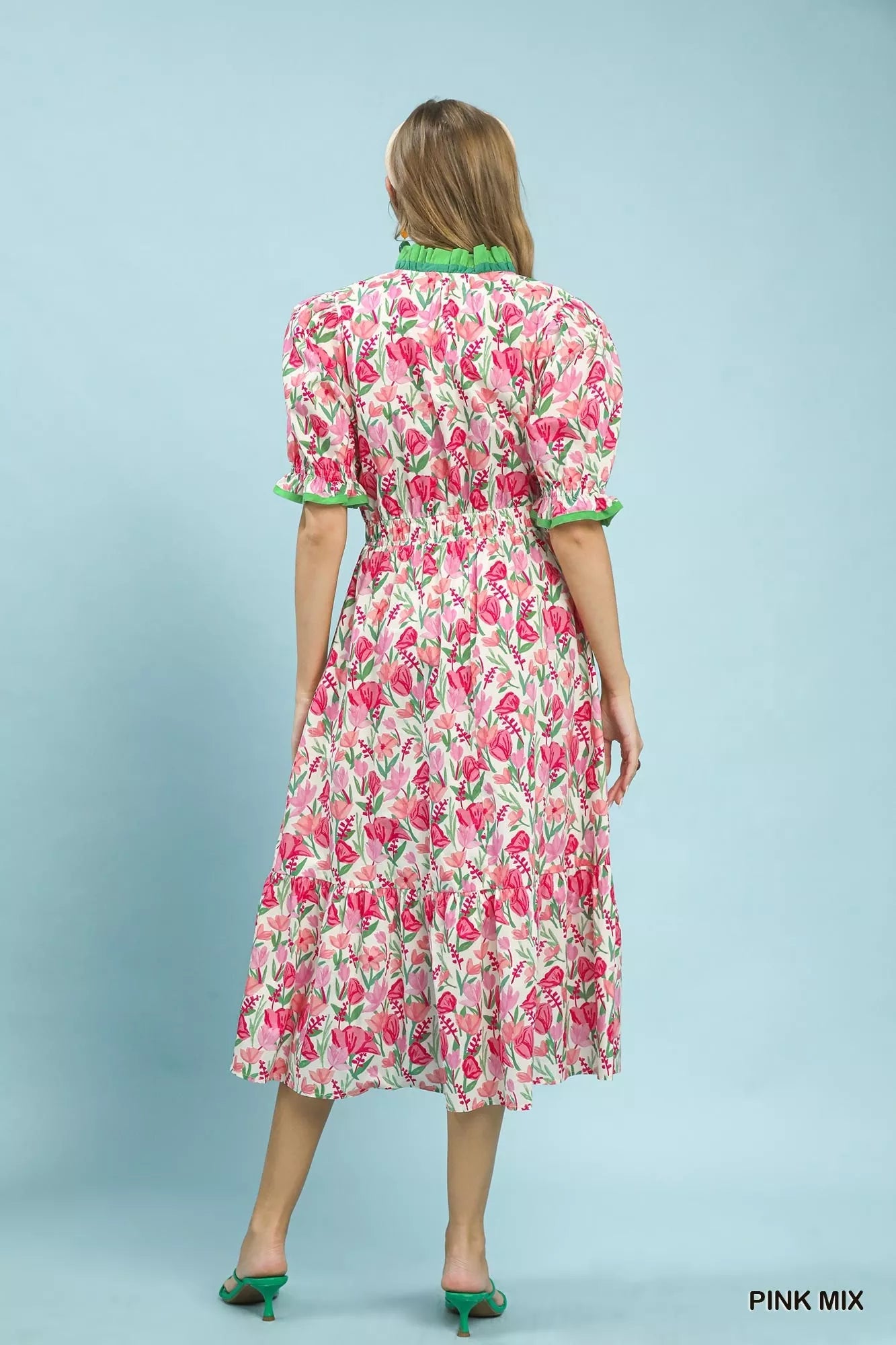 Umgee Floral Ruffle Trim Tiered Midi Dress - Desert Sunday