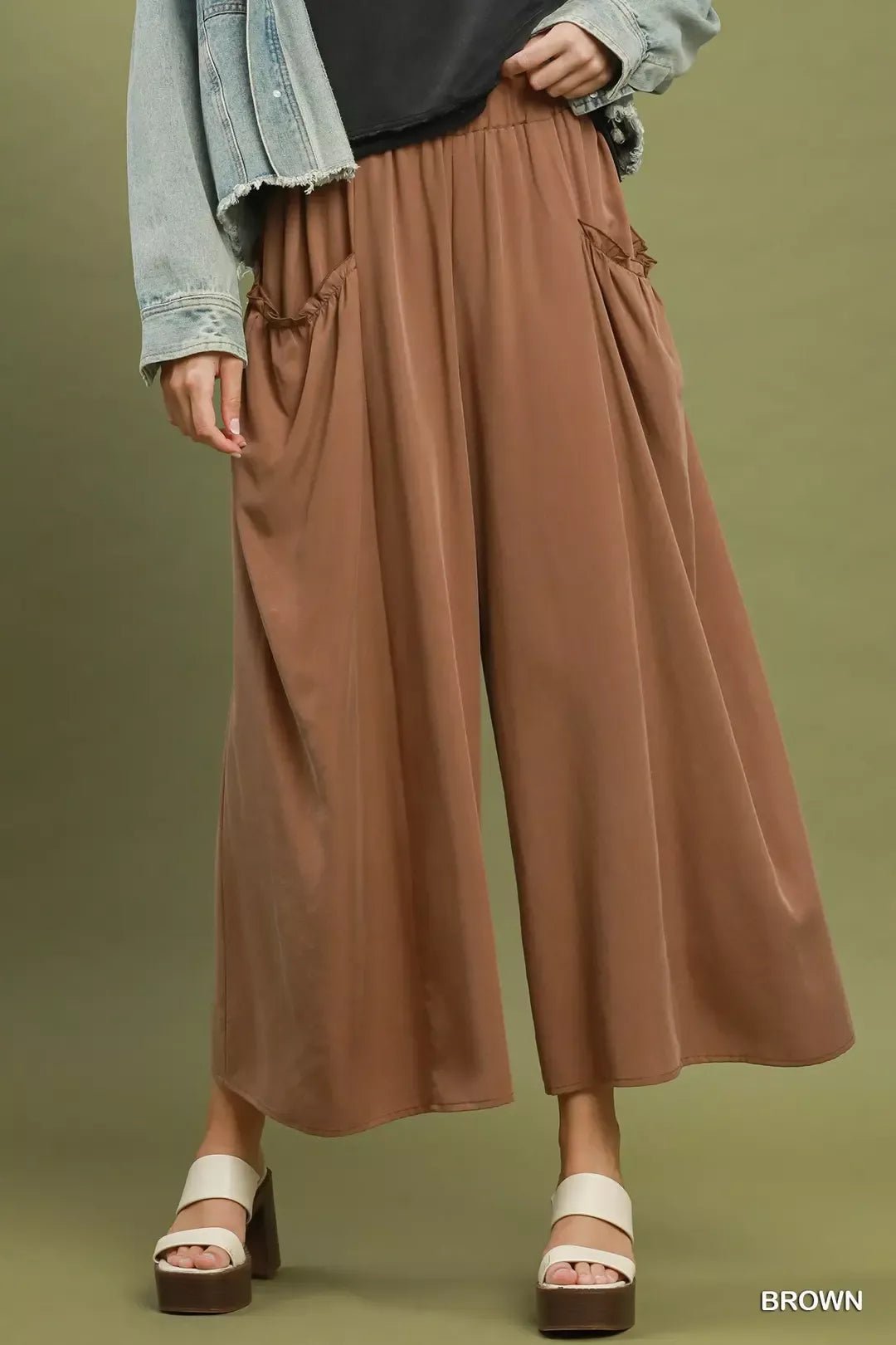 Umgee Flowy Wide Leg Pocket Pants - Desert Sunday