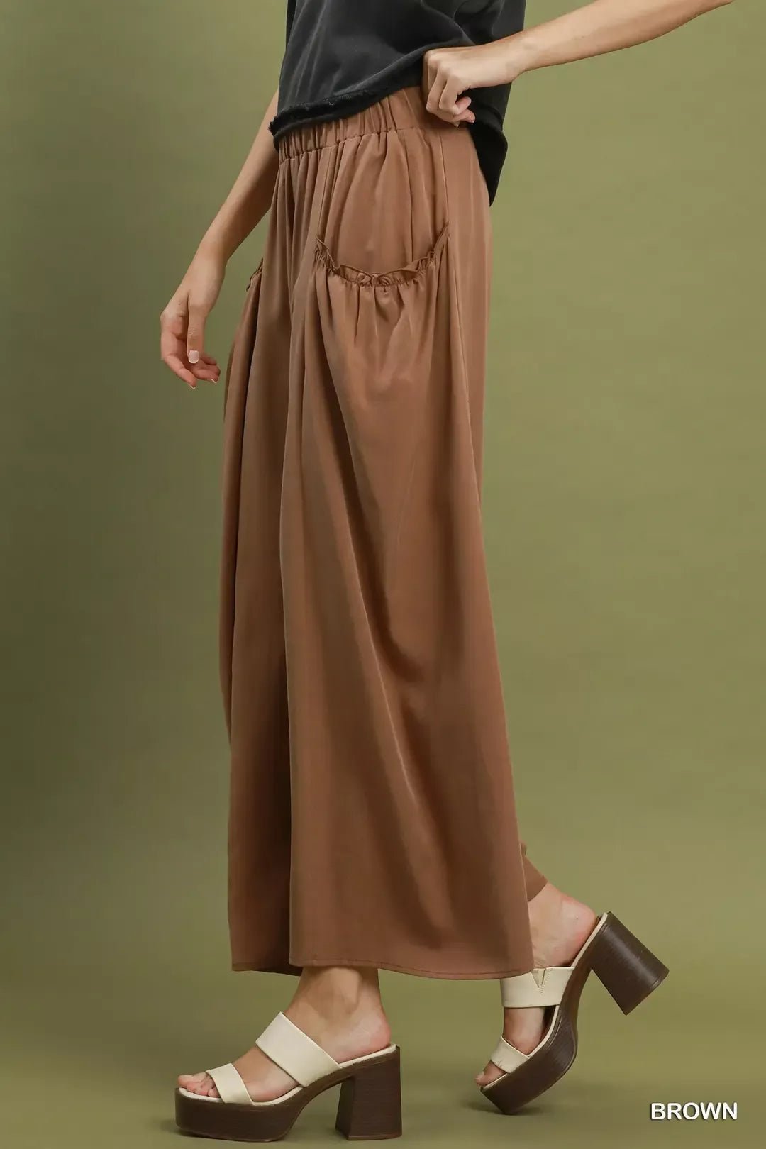 Umgee Flowy Wide Leg Pocket Pants - Desert Sunday