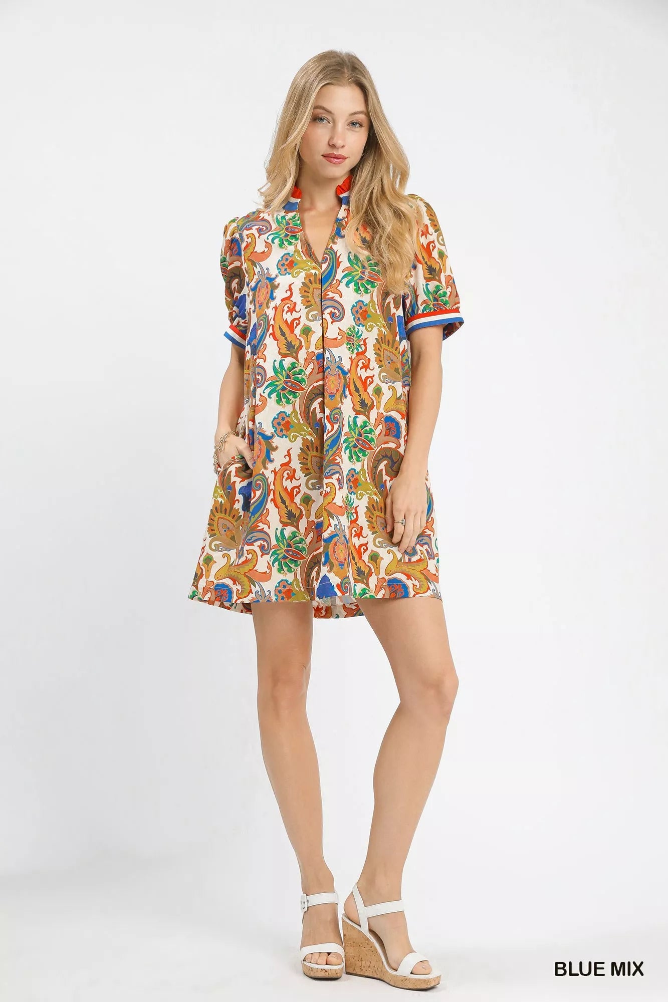 Umgee Jacquard Abstract Print Mini Dress - Desert Sunday
