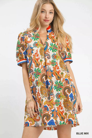 Umgee Jacquard Abstract Print Mini Dress - Desert Sunday