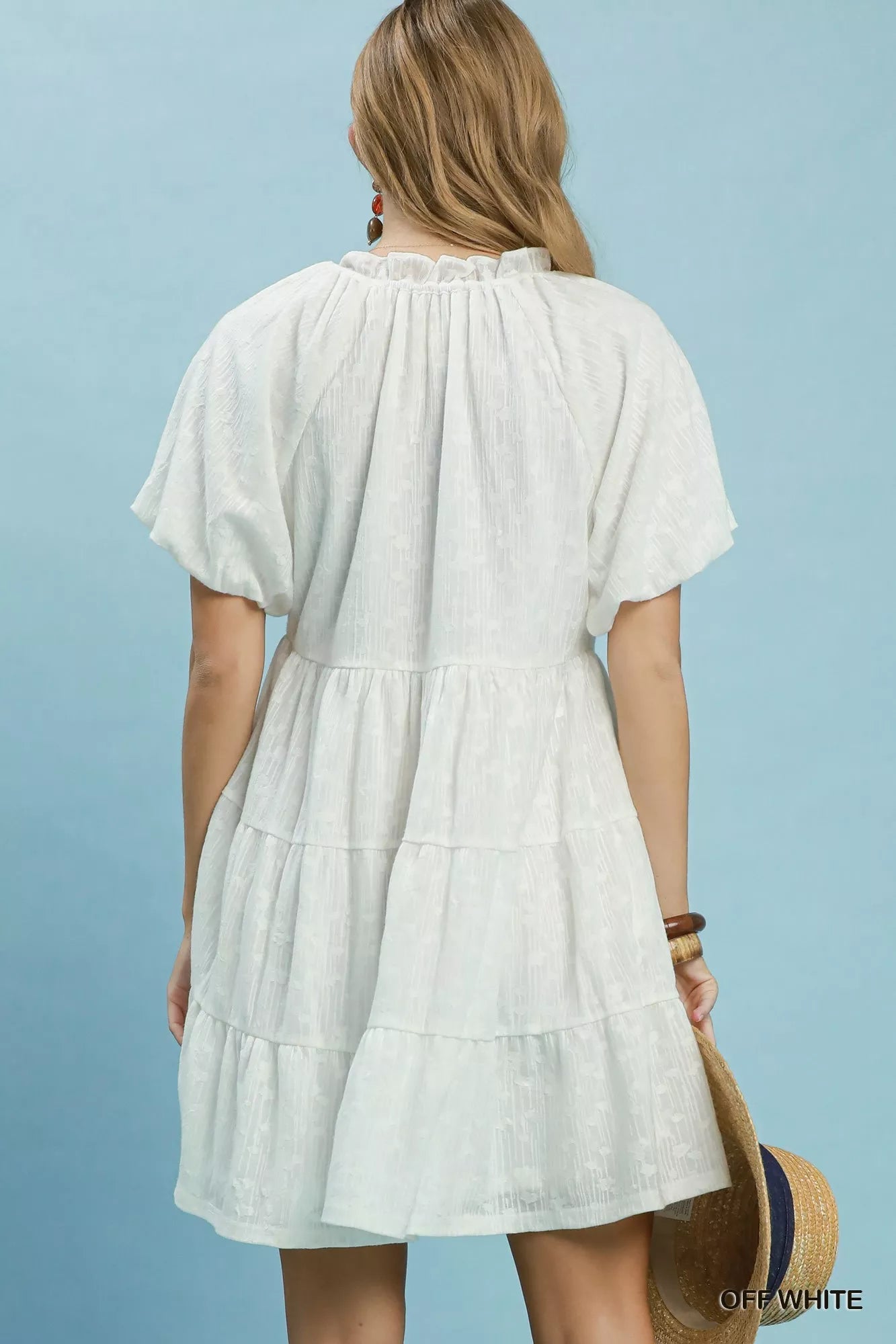 Umgee Jacquard Puff Sleeve Mini Dress - Desert Sunday