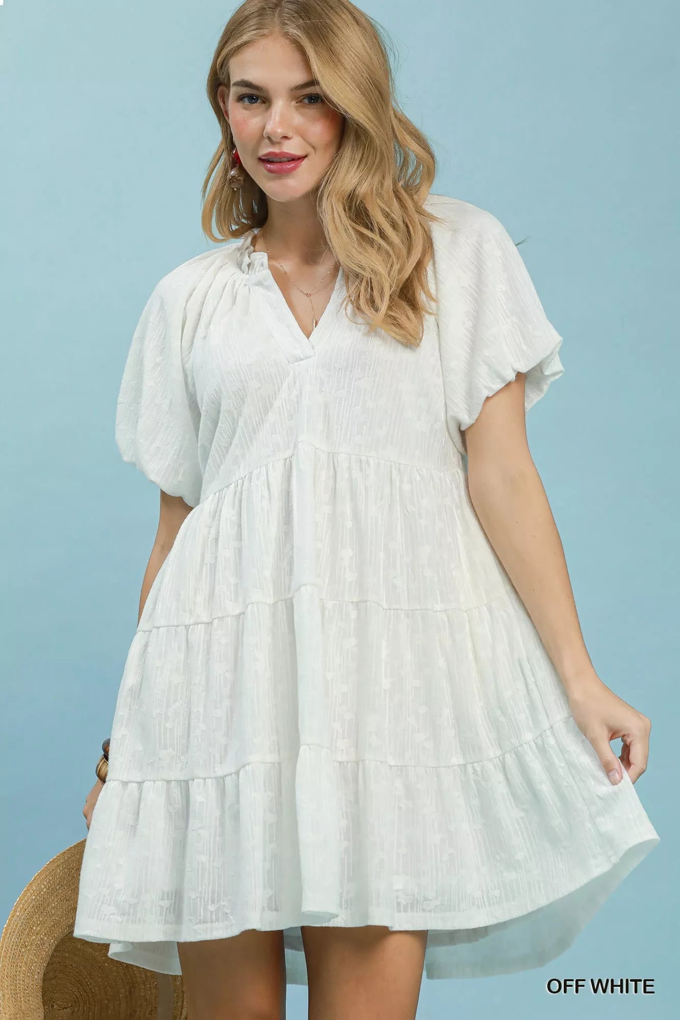 Umgee Jacquard Puff Sleeve Mini Dress - Desert Sunday