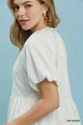 Umgee Jacquard Puff Sleeve Mini Dress - Desert Sunday