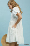 Umgee Jacquard Puff Sleeve Mini Dress - Desert Sunday